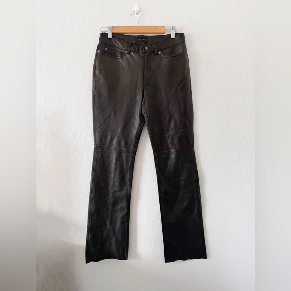Guess Y2K Vintage Black Genuine Leather Mid Rise Wide Leg Pants
